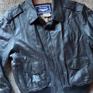 Avirex Black Leather Military Bomber Jacket